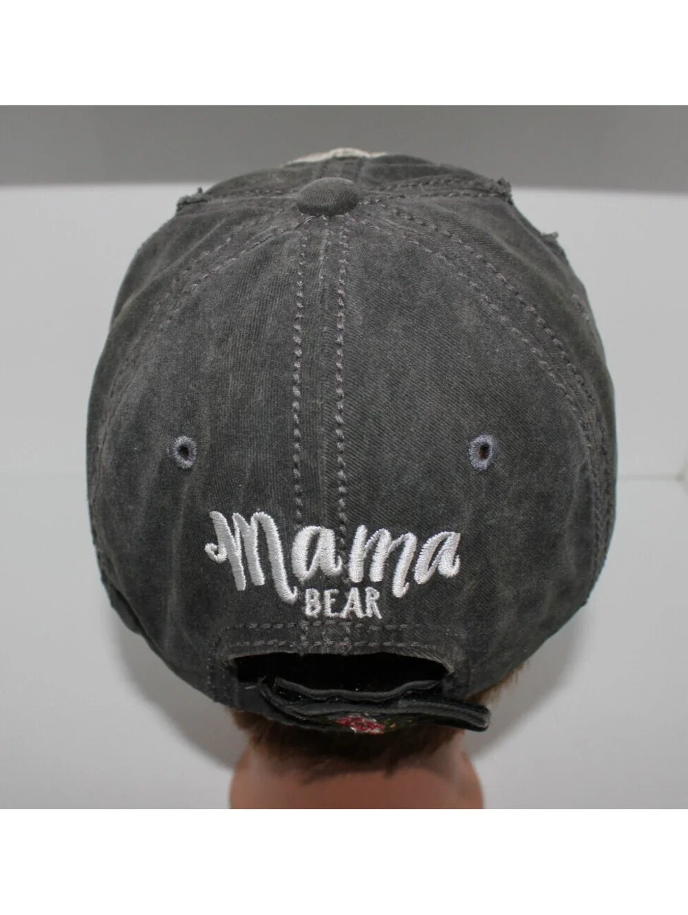4350 District Mama Bear Embroidered Distressed Dark Gray Hat Cap One Size